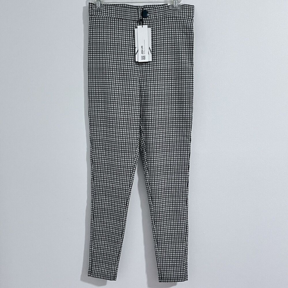 Zara Plaid High Rise Legging Pants Size M Beige Preppy Twee Academia Stretch